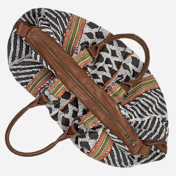Anthropologie Lucky Penny Beaded Boho Geometry Bag Purse Tote - Picture 9 of 12